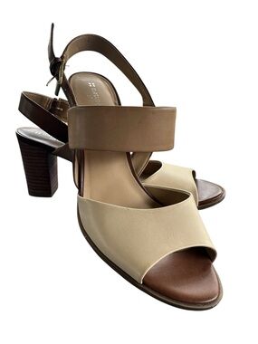 Women’s Naturalizer Two-Tone Beige and Brown Block Heel Slingback Sandals